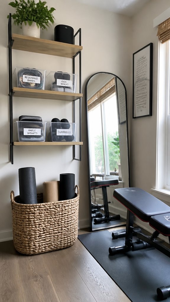 clear labeled storage bins