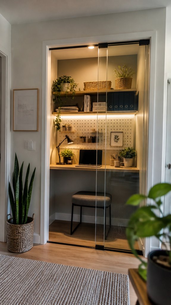 closet office with glass