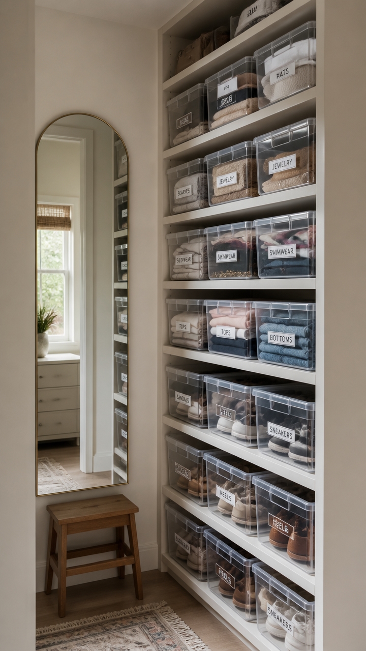 clear labeled organizational containers