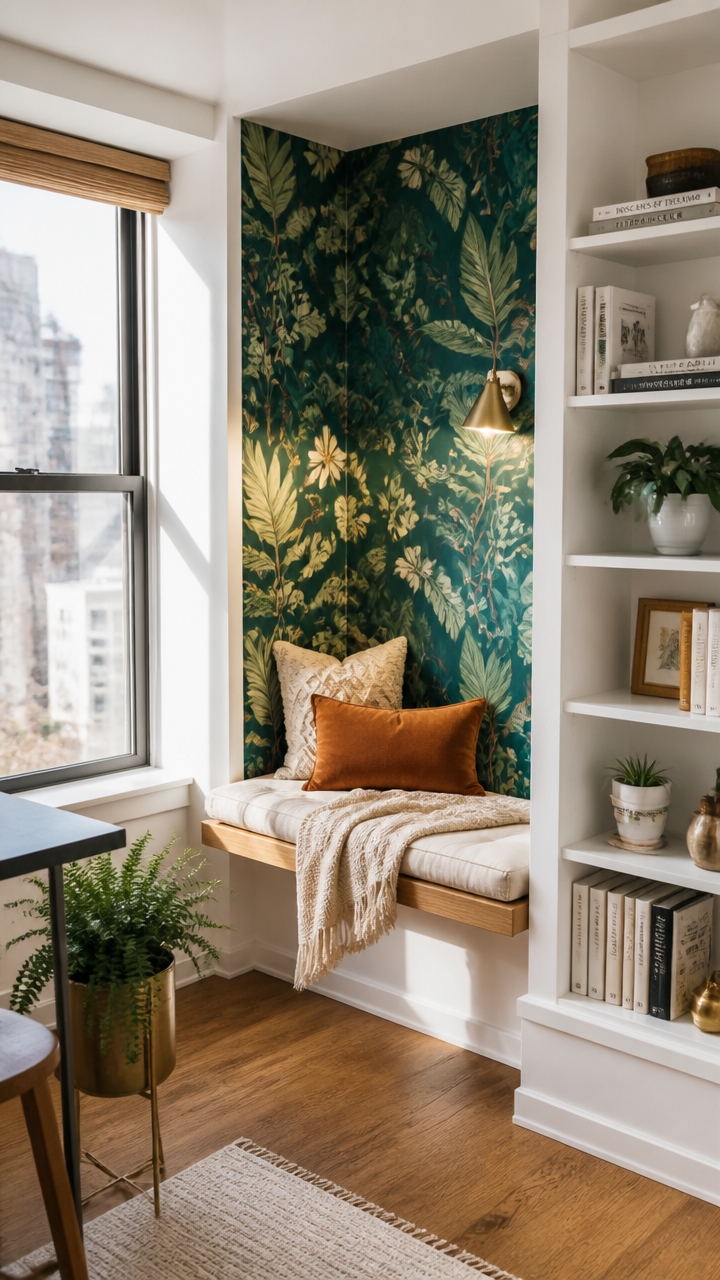 colorful wallpaper enhances nook