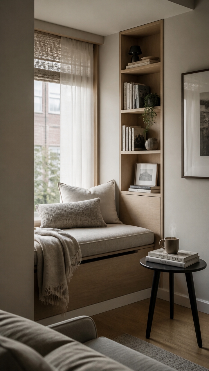 cozy organized reading corner