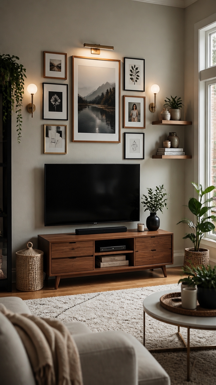 gallery walls with decorative shelves