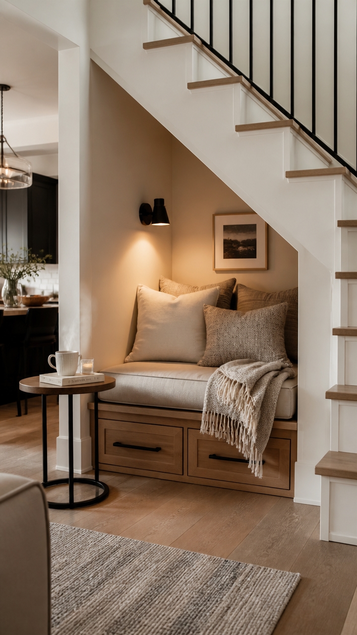 hidden under stair reading nook