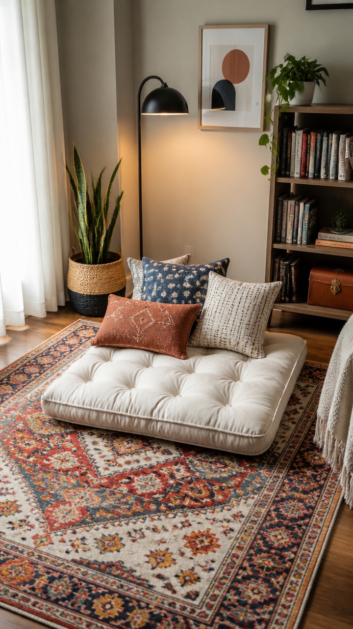 layered rugs and pillows