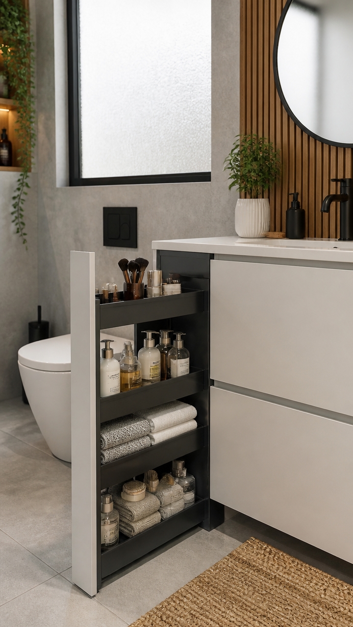 maximize vertical bathroom storage
