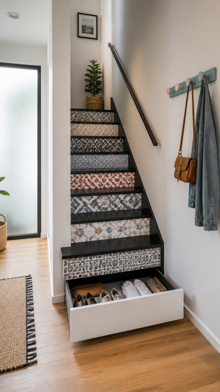 patterned tile riser accents