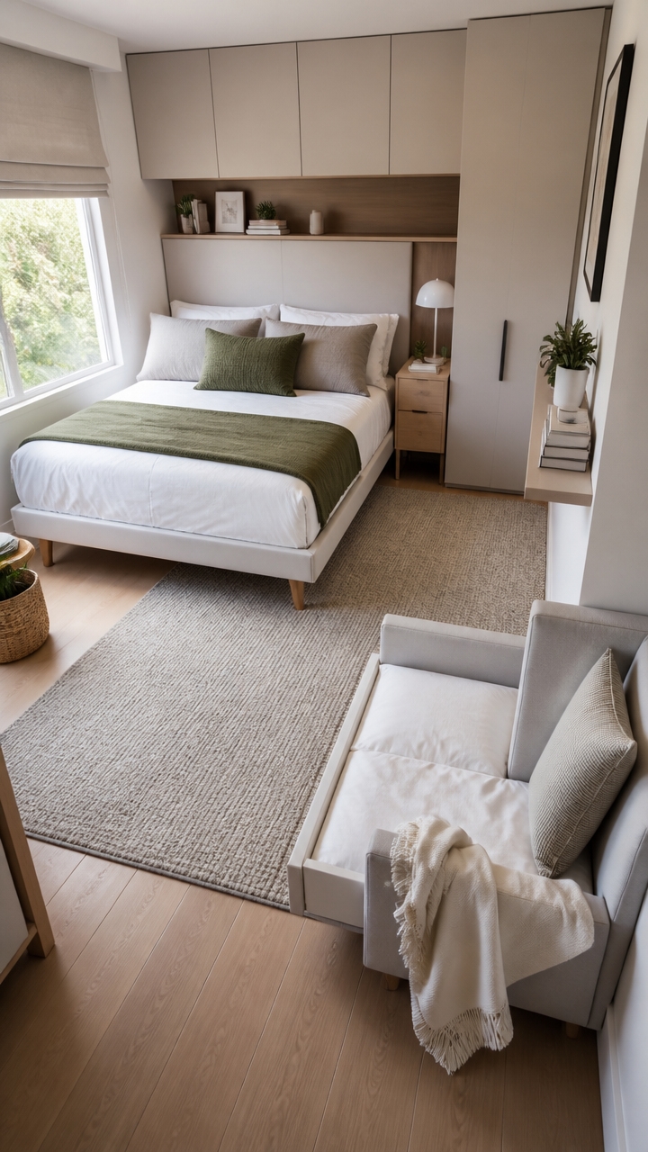 proportionate layered rug placement