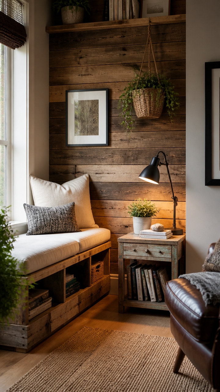 reclaimed materials enhance cozy charm