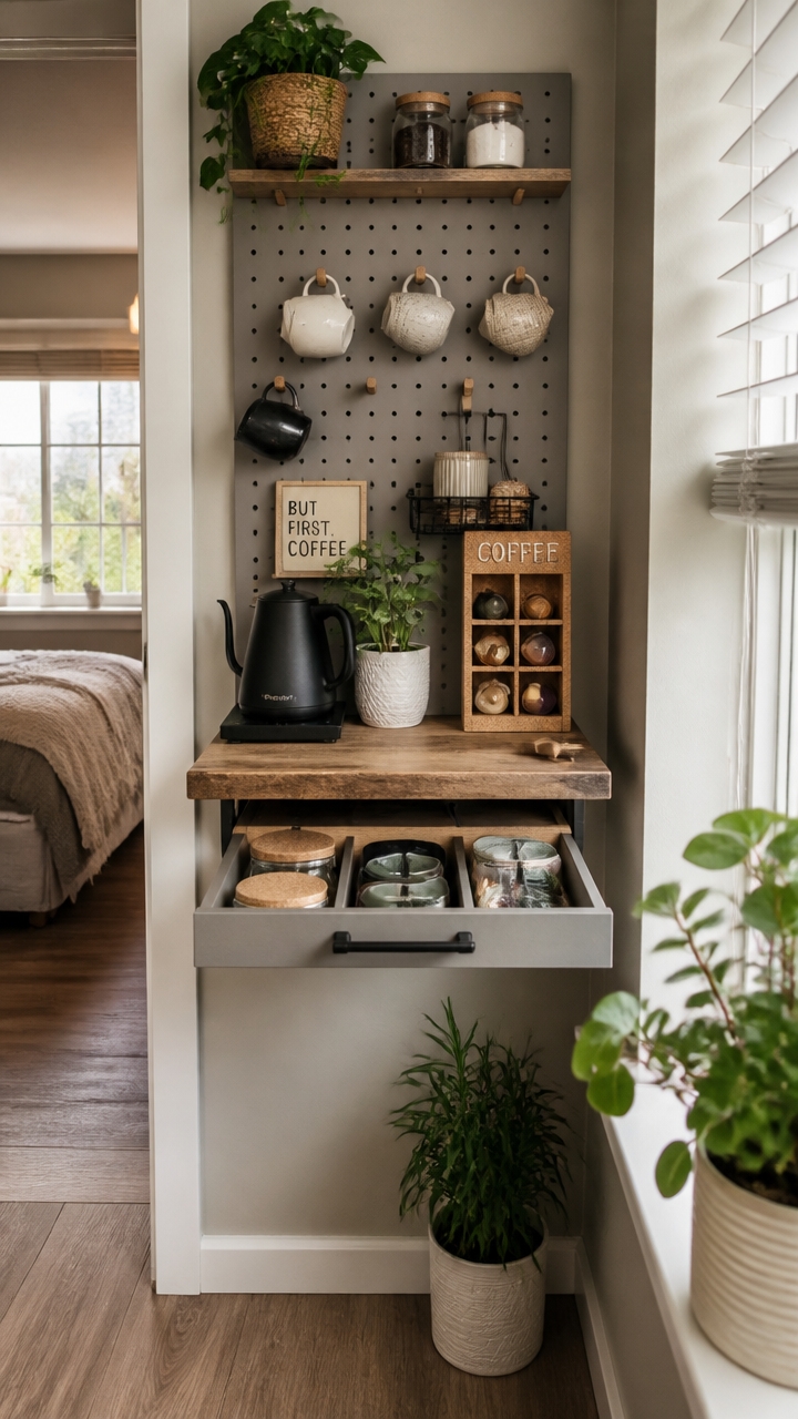 refinished furniture enhances compact coffee