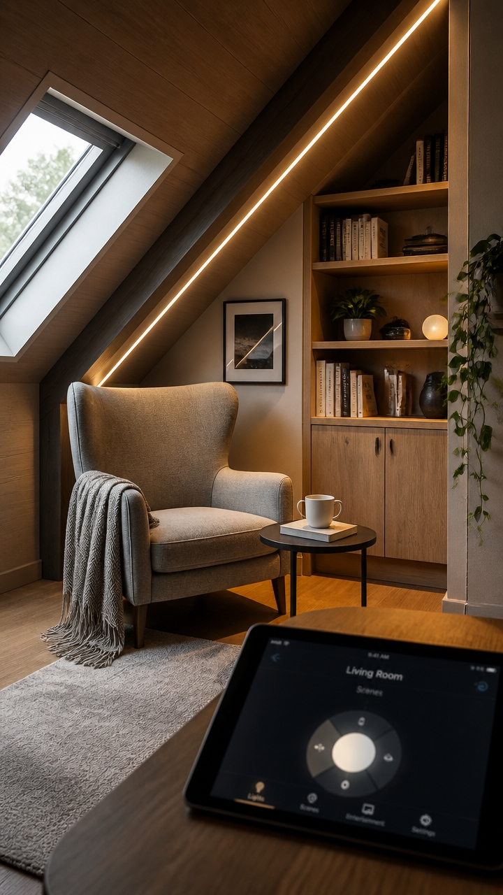 smart lighting enhances attic ambiance