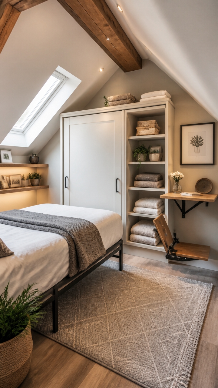 space efficient small attic bedroom