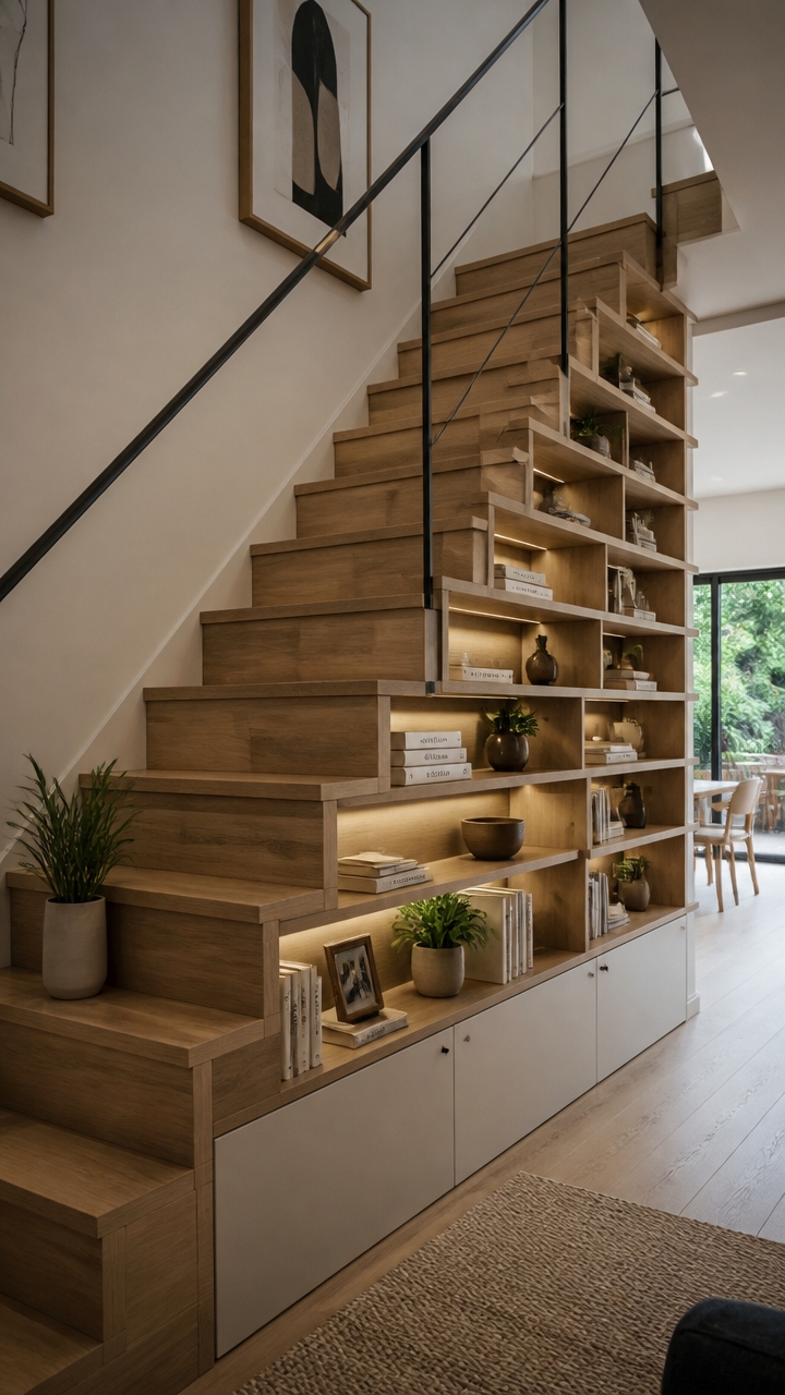 staircase shelving and displays