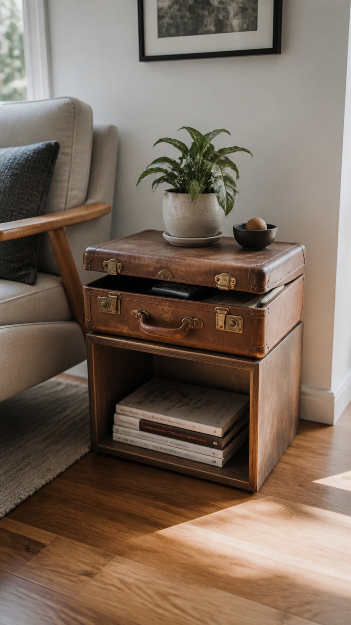 vintage suitcases for concealed storage